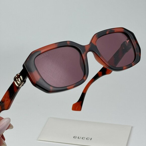 Gucci GG1535S 005 BRAND NEW Sunglasses Orange Havana Violet Women Geometric main image 6
